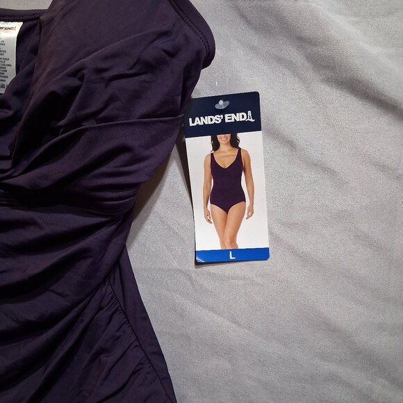 Lands' End Dark Purple Ruched Swimsuit - Picture 8 of 12